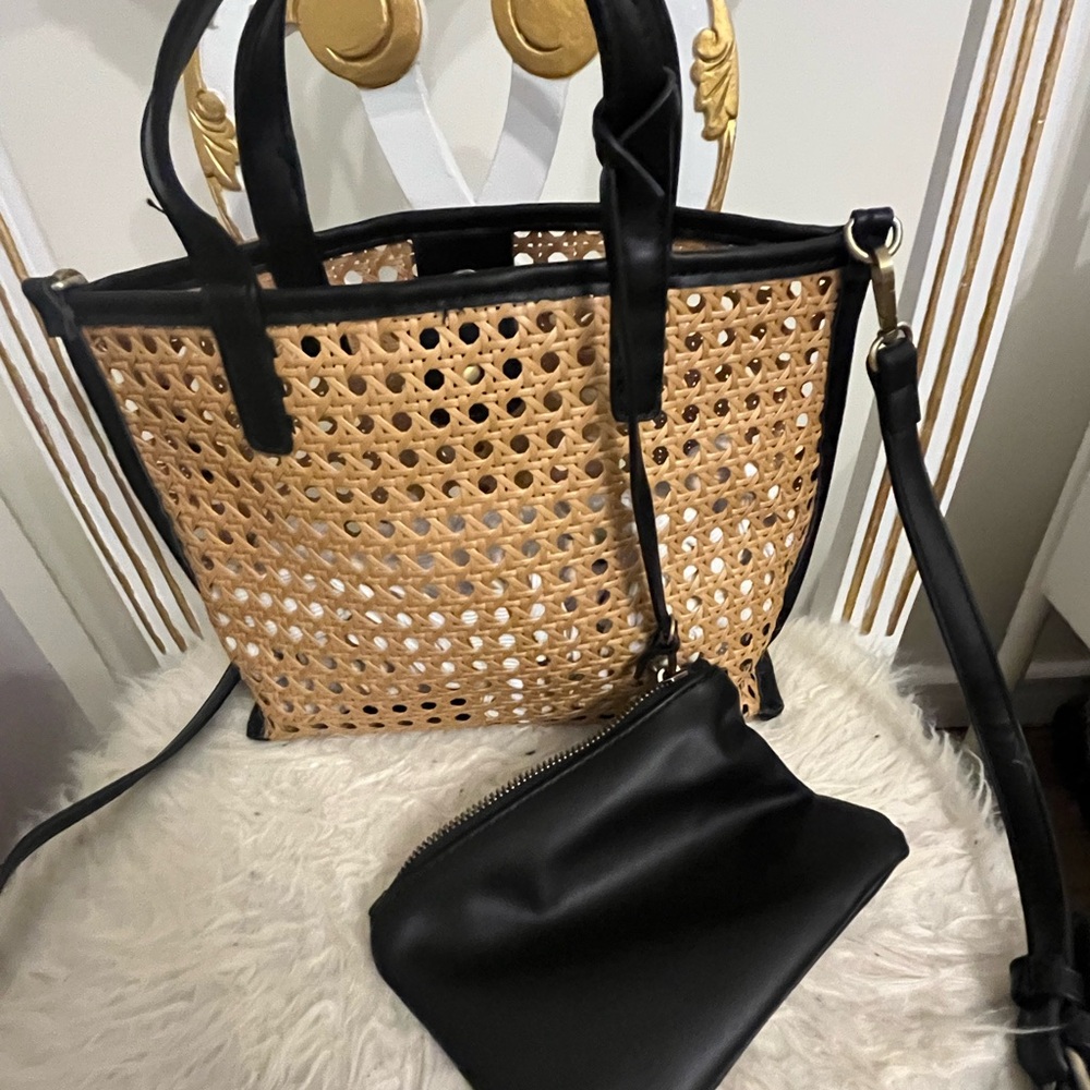 Black and Tan Woven Tote Bag